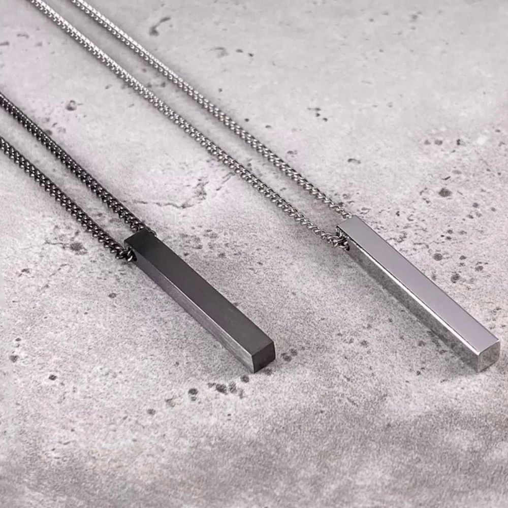 Men’s Stainless Steel Bar Chain Necklace Silver and Black 21.5”